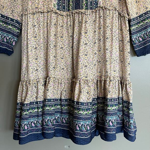 Veronica‎ Beard Lumi Dress Size 2 Silk Cream Beige Blue Floral Ruffles Chic Sexy - Picture 5 of 16